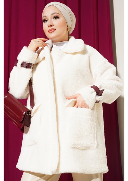 5206 Kadın Oversize Peluş Mont - Mürdüm