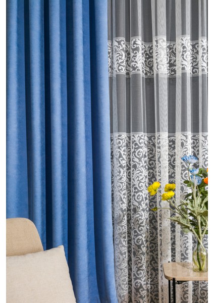 Kullanıma Hazır Bebe Mavisi Rengi Pilesiz Ekstraforlu Düz Dikim Fon Perde Tek Kanat 9246