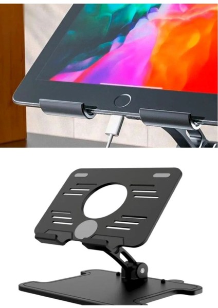 Katlanabilir Masaüstü Siyah Tablet ve Telefon Standı Tablet Tutucu Telefon Tutucu Siyah
