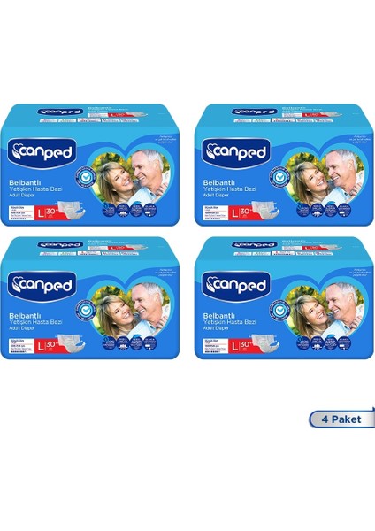 Tekstil Yüzeyli Belbantlı Yetişkin Hasta Bezi Large 30'lu (4 Paket=120 Adet)