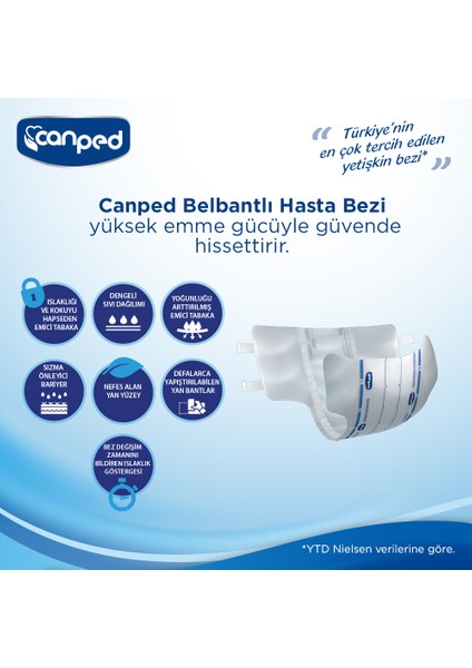 Tekstil Yüzeyli Belbantlı Yetişkin Hasta Bezi Large 30'lu (4 Paket=120 Adet)