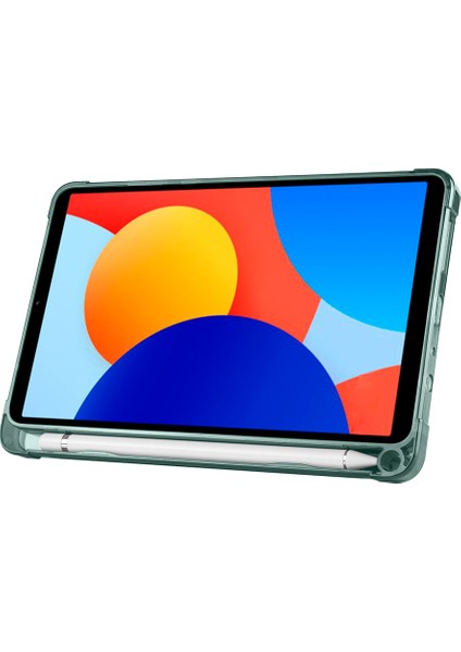 Xiaomi Redmi Pad Se 8.7 Kılıf Kalem Bölmeli Tri Folding Smart Standlı Pu Deri Arkası Yumuşak Silikon 360 Tam Koruma Koyu Yeşil modelleri