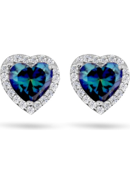 925 Ayar Gümüş Tanzanit Kalp Taşlı Küpe