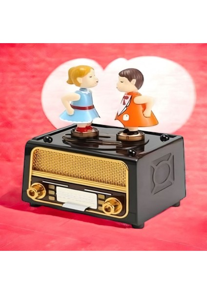 Sevgililer Günü Kurmalı Radyo Figürlü Öpüşen Aşıklar Müzik Kutusu
