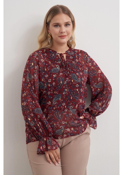 Önü Bağcıklı Şifon Bluz