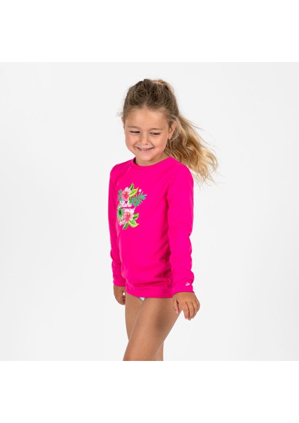 Olaian Çocuk Slim Fit Uzun Kollu UV Korumalı Tişört - Pembe - Desenli - 100