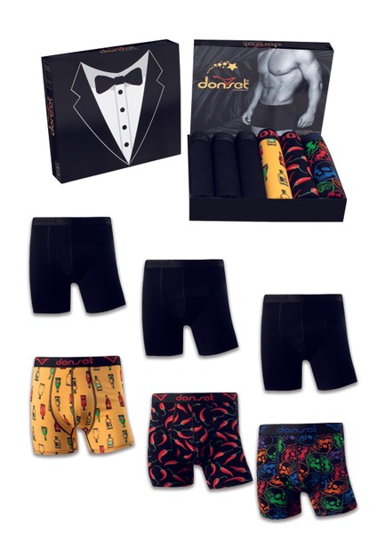 Erkek Desenli Boxer - 6'lı Özel Kutusunda Bohçalık Özel Paket