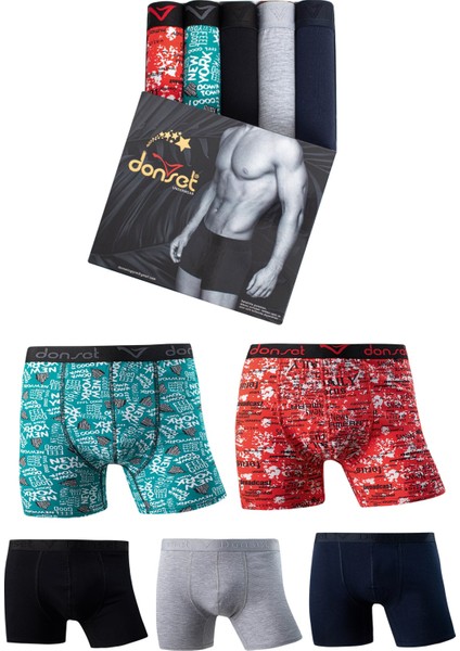 Erkek Desenli Battal Boy Boxer - 5'lı Özel Kutusunda Bohçalık Özel Paket