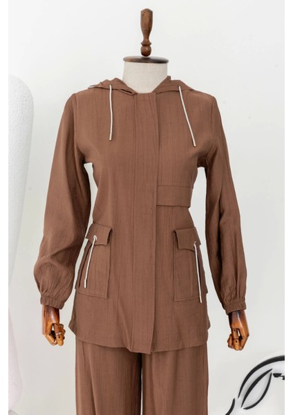 Cep Detaylı Pantolonlu Takım - Kahve fiyatları