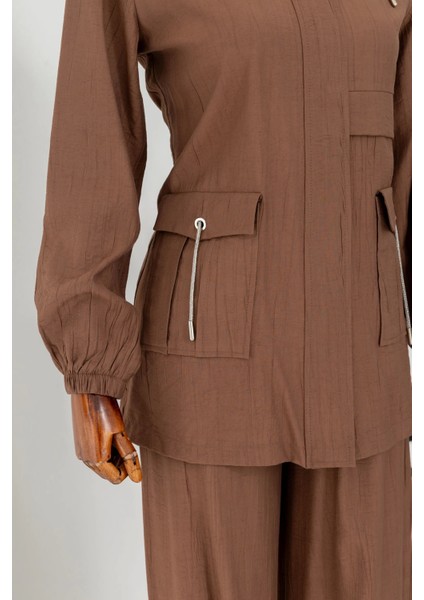 Cep Detaylı Pantolonlu Takım - Kahve indirimleri