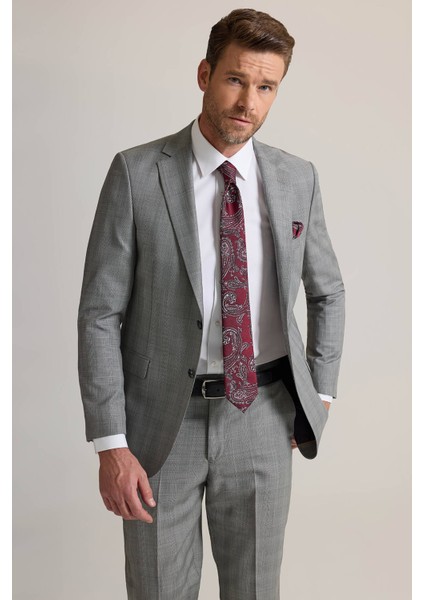 Erkek Gri Regular Fit Mono Yaka Kareli %100 Yün Takım Elbise fiyatları