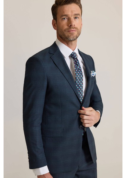 Erkek Koyu Yeşil Regular Fit Mono Yaka %100 Yünlü Takım Elbise fırsatları