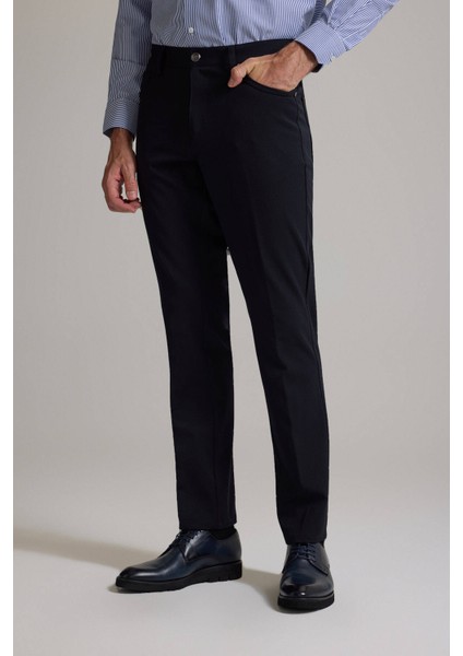 Erkek Lacivert Slim Fit Yan Cepli Kanvas Pantolon