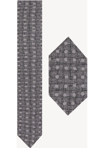 Erkek Gri Kravat Mendil Set