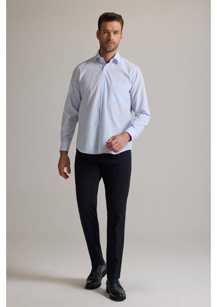 Erkek Mavi Regular Fit Çizgili Pamuklu Gömlek modelleri