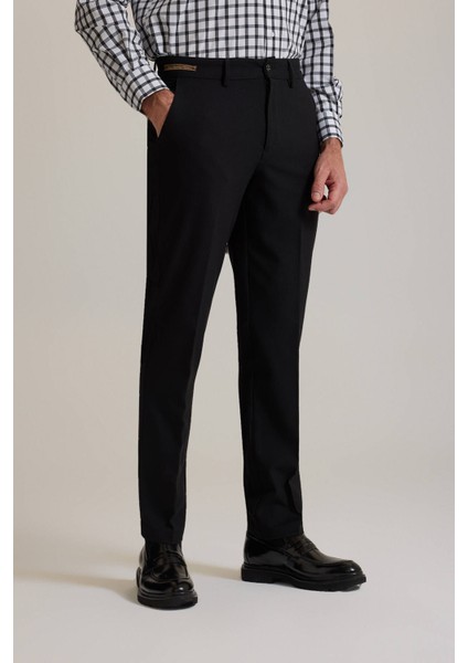 Erkek Siyah Regular Fit Yan Cepli Kışlık Kanvas Pantolon