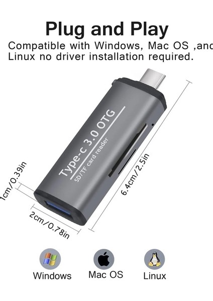 Type-C To USB 3.0 Tf Sd Kart Okuyucu USB Type-C Otg Adaptör Çevirici