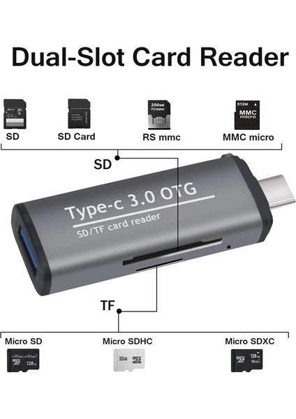 Type-C To USB 3.0 Tf Sd Kart Okuyucu USB Type-C Otg Adaptör Çevirici
