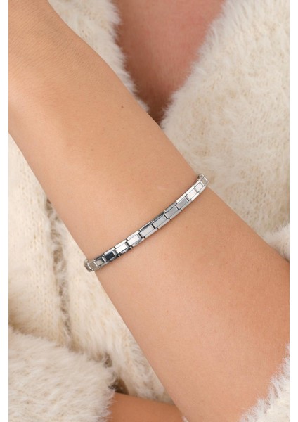 Kadın Bileklik Italyan Charm Ince Silver Renkli Ince Ayarlanabilir Çelik Bileklik 4mm