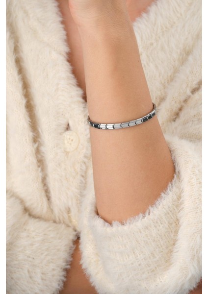 Kadın Bileklik Italyan Charm Ince Silver Renkli Ince Ayarlanabilir Çelik Bileklik 4mm