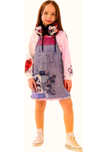 Mınnıe Desenli Kulaklıklı Jileli Jeans Takım