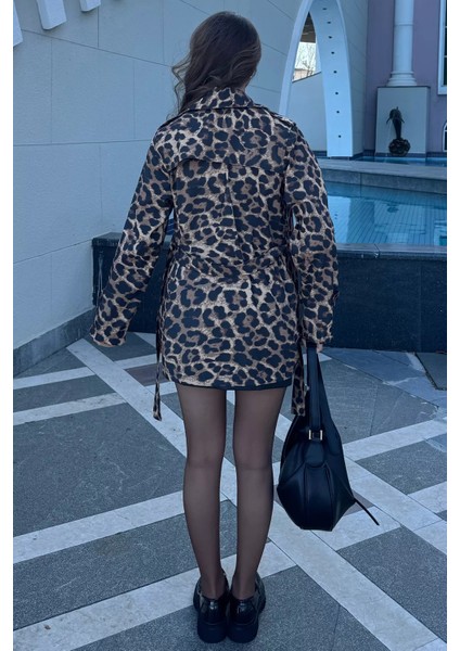 Leopar Desenli Kuşaklı Kadın Trençkot fırsatları