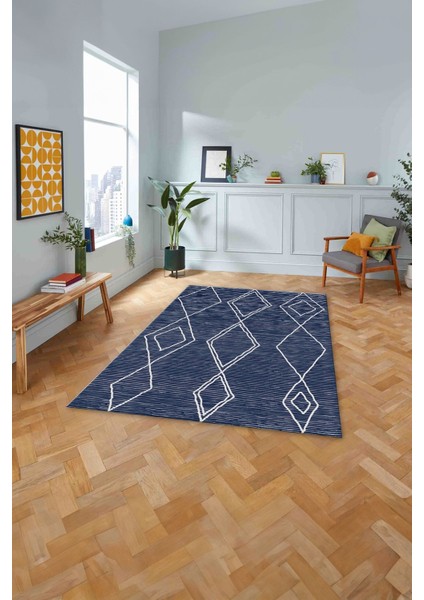 Baskılı Iskandinav Geometrik Model Yıkanabilir Yolluk Mutfak Salon Halısı, Iskandinav-45-Lacivert, fiyatları