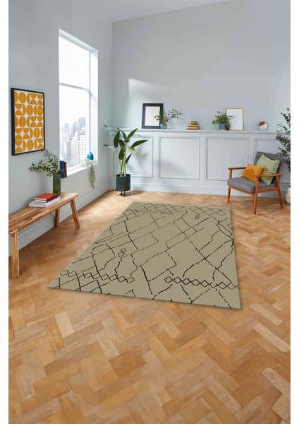 Baskılı Iskandinav Desen Çizgili Yıkanabilir Yolluk Mutfak Salon Halısı, Iskandinav-46-Bej, fiyatları