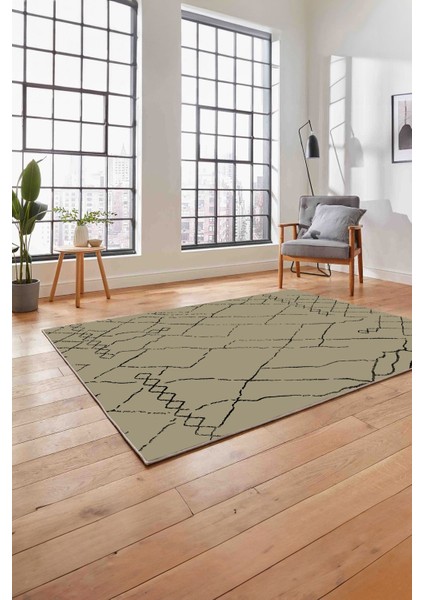 Baskılı Iskandinav Desen Çizgili Yıkanabilir Yolluk Mutfak Salon Halısı, Iskandinav-46-Bej, fırsatları