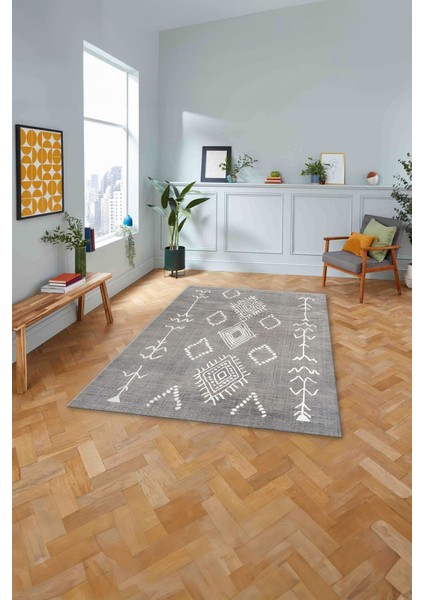 Baskılı Iskandinav Etnik Modern Yıkanabilir Yolluk Mutfak Salon Halısı, Iskandinav-50-Gri,