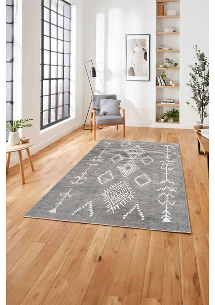 Baskılı Iskandinav Etnik Modern Yıkanabilir Yolluk Mutfak Salon Halısı, Iskandinav-50-Gri,