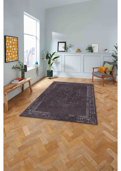Baskılı Iskandinav Modern Yıkanabilir Kaymaz Yolluk Mutfak Salon Halısı, Iskandinav-31-Mor,
