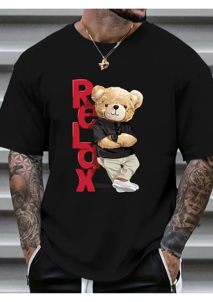 Erkek Relax Trend Ayı Basklı T-Shirt Yeni Sezon Oversize Salaş
