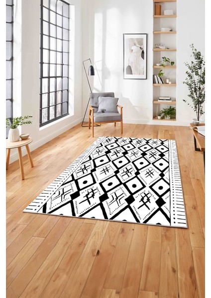 Baskılı Iskandinav Etnik Kilim Model Yıkanabilir Yolluk Mutfak Salon Halısı, Iskandinav-37-Beyaz, modelleri