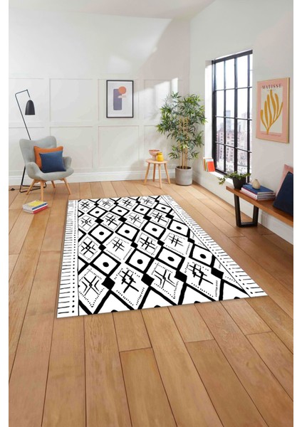 Baskılı Iskandinav Etnik Kilim Model Yıkanabilir Yolluk Mutfak Salon Halısı, Iskandinav-37-Beyaz, indirimleri