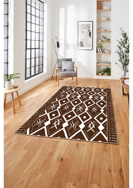 Baskılı Iskandinav Etnik Kilim Model Yıkanabilir Yolluk Mutfak Salon Halısı, Iskandinav-37-Kahve, modelleri
