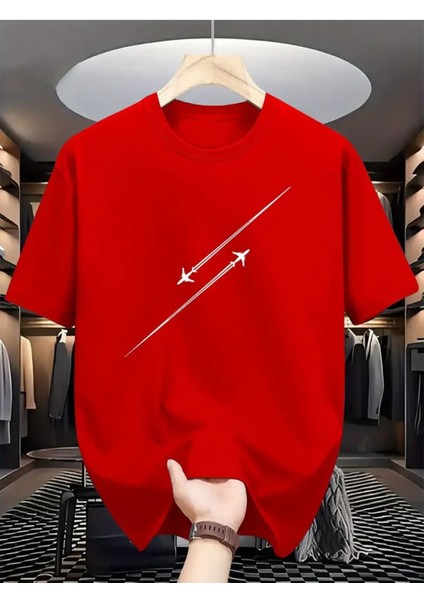 Erkek Uçak Grafiklı T-Shirt Yeni Sezon Oversize Salaş