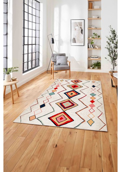 Baskılı Iskandinav Kilim Görünümlü Yıkanabilir Yolluk Mutfak Salon Halısı, Iskandinav-35-Renkli, modelleri