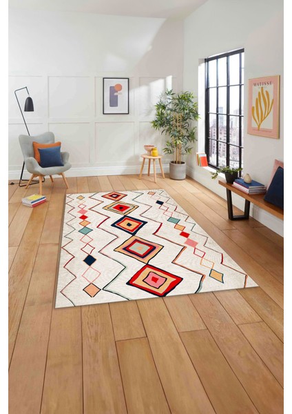 Baskılı Iskandinav Kilim Görünümlü Yıkanabilir Yolluk Mutfak Salon Halısı, Iskandinav-35-Renkli, indirimleri