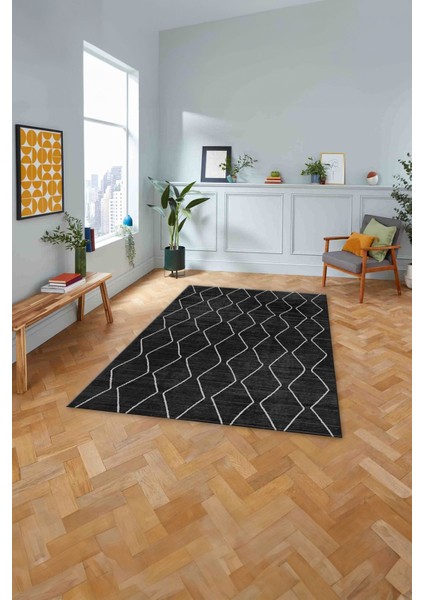 Baskılı Iskandinav Simetrik Çizgili Yıkanabilir Yolluk Mutfak Salon Halısı, Iskandinav-43-Antrasit, fiyatları