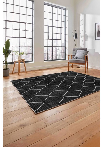 Baskılı Iskandinav Simetrik Çizgili Yıkanabilir Yolluk Mutfak Salon Halısı, Iskandinav-43-Antrasit, fırsatları