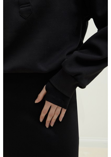 Siyah Mimi Gold Düğmeli Sweatshirt