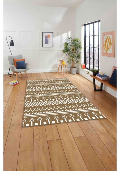 Baskılı Iskandinav Kilim Görünümlü Yıkanabilir Yolluk Mutfak Salon Halısı, Iskandinav-53-Bej, indirimleri