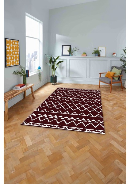 Dijital Baskılı Iskandinav Modelli Yıkanabilir Yolluk Mutfak Salon Halısı, Iskandinav-39-Bordo,