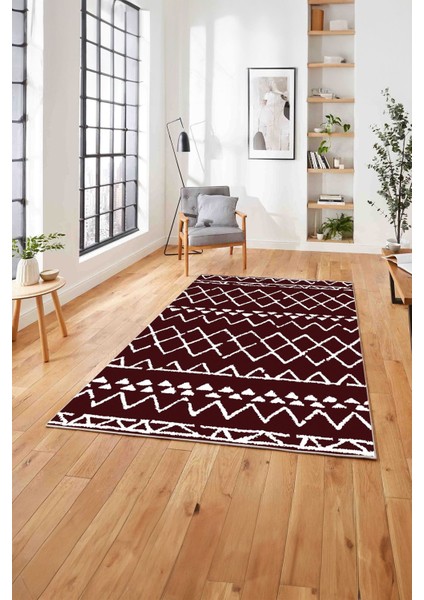 Dijital Baskılı Iskandinav Modelli Yıkanabilir Yolluk Mutfak Salon Halısı, Iskandinav-39-Bordo,