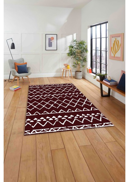 Dijital Baskılı Iskandinav Modelli Yıkanabilir Yolluk Mutfak Salon Halısı, Iskandinav-39-Bordo,