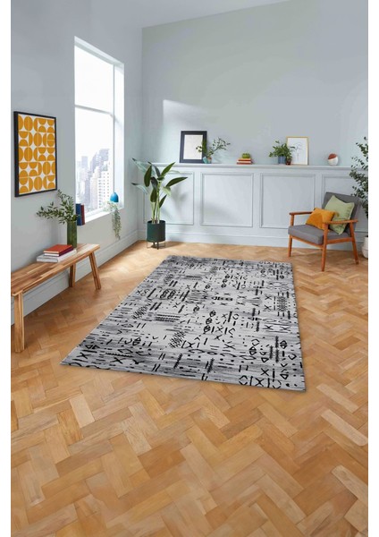 Baskılı Iskandinav Sade Modern Yıkanabilir Yolluk Mutfak Salon Halısı, Iskandinav-58-Gri,