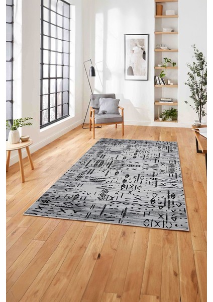 Baskılı Iskandinav Sade Modern Yıkanabilir Yolluk Mutfak Salon Halısı, Iskandinav-58-Gri,