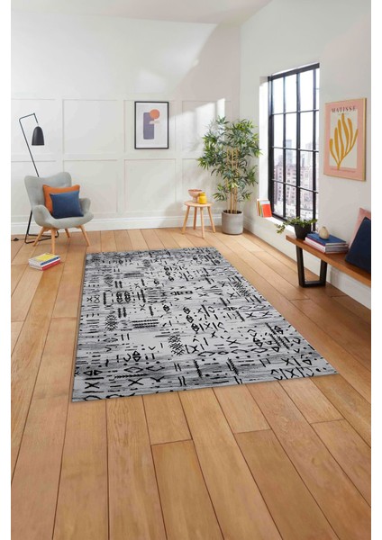 Baskılı Iskandinav Sade Modern Yıkanabilir Yolluk Mutfak Salon Halısı, Iskandinav-58-Gri,