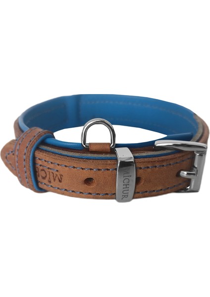 Lüks Deri Köpek Boyun Tasması 2X25-32 cm Mavi Kahverengi